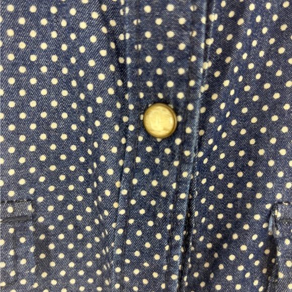 7 For All Mankind Navy Polkadot Button Up Shirt with Pearl Buttons - Picture 3 of 9
